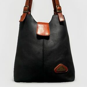 Hara Daviny Vintage Genuine Leather Shoulder Bag Black Brown Double Handle Purse